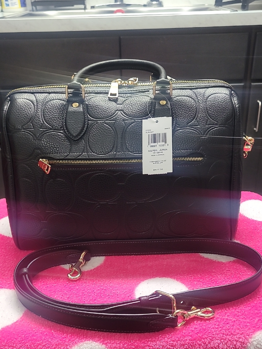 Coach Black Leather Large Satchel with Gold Hardware and Red Cherry Charm - Picture 7 of 7